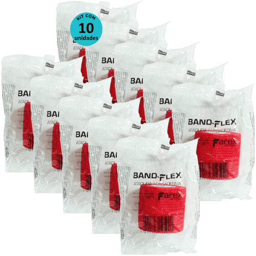 Atadura 5cm Vermelha Band-Flex Autoadesiva Para Animais Farex Kit Com 10